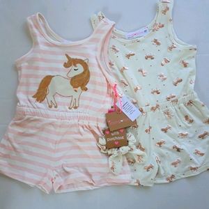 3pc Unicorn rompers w/matching bow 3t